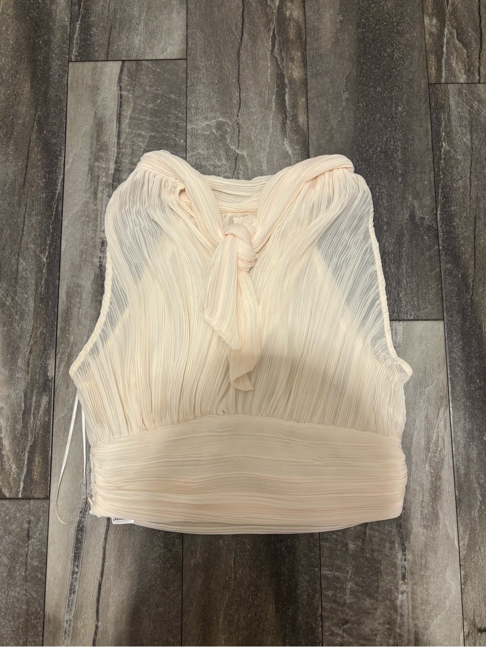 Zara Pleated Tie Neck Sleeveless Top Blouse White Sz S